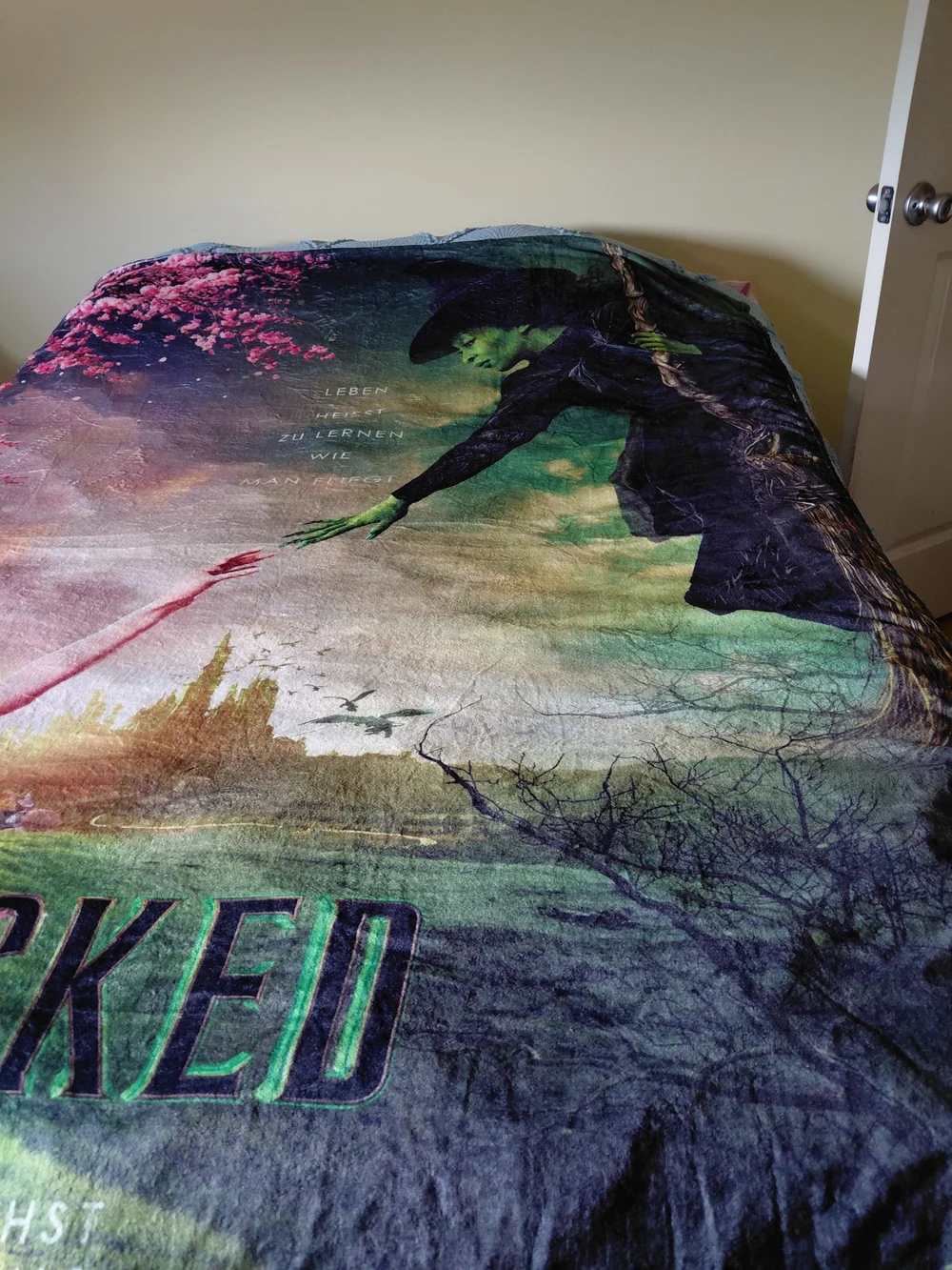 Wicked Graphic Plush Bedding Blanket - Green, Pink, Black Fits Nicely on F or Q